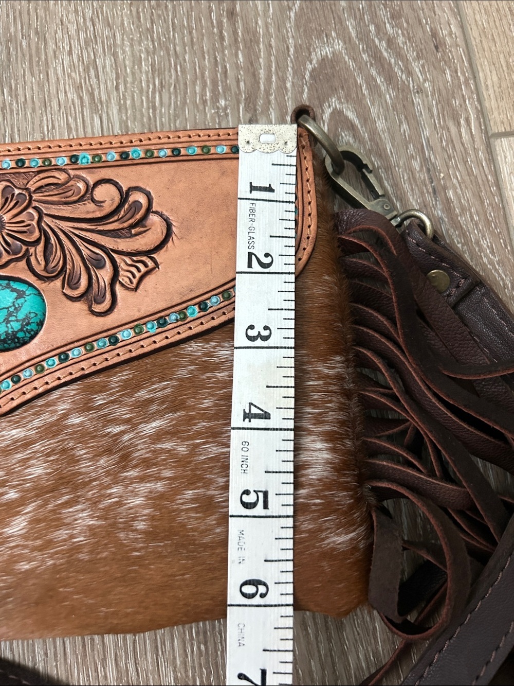 American Darling Hand Tooled Hair On Leather Crossbody Bag Purse Turquoise - Picture 8 of 8
